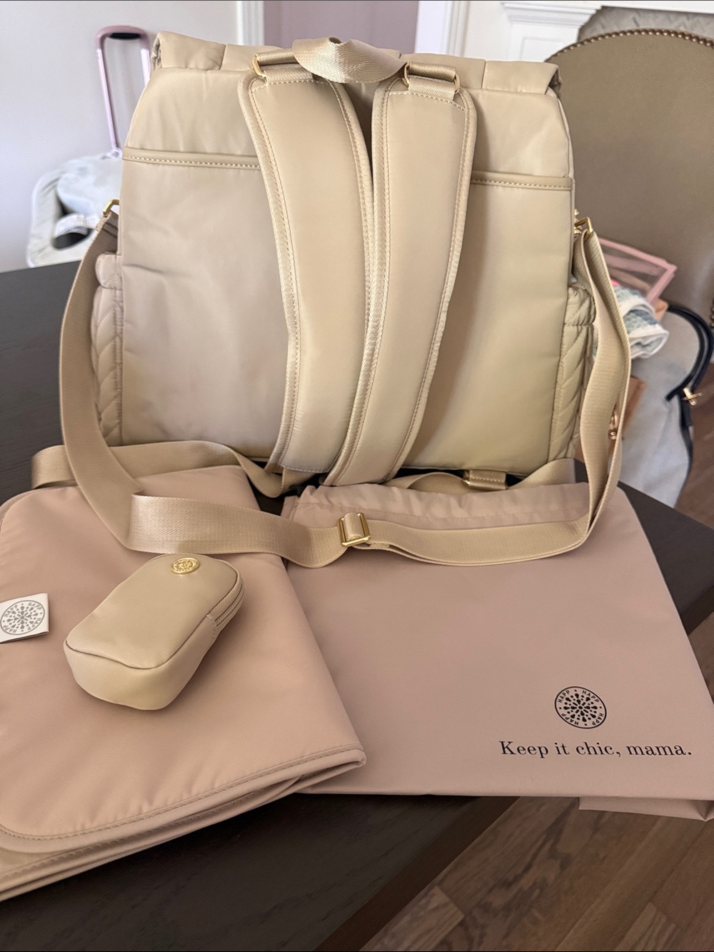 Quilted Diaper Backpack in Beige - Picture 13 of 14